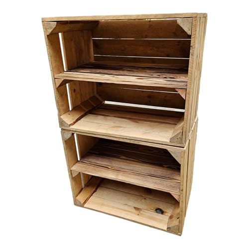 Teramico Vintage gebrauchten Holzkisten/Obstkisten/Weinkisten original aus dem Obstanbau mit Ablagefach geflammt 50 x 40 x 30cm (2 x Ablage Lang) von Teramico