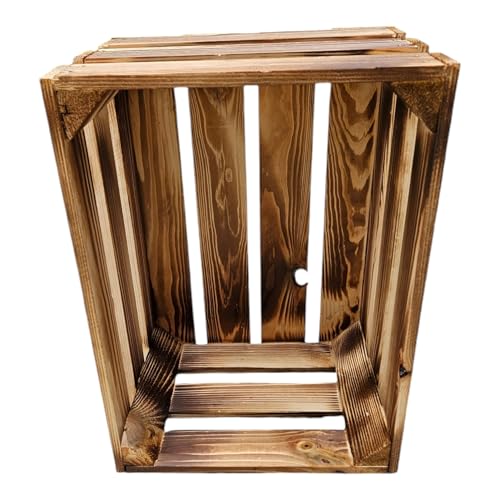 Teramico Weinregal Holzkisten Weinkisten Obstkisten Bar Verschiedene Varianten weiß geflammt 50cm 40cm (Geflammt 38cm) von Teramico