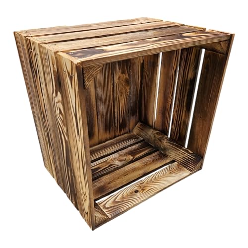 Teramico Weinregal Holzkisten Weinkisten Obstkisten Bar Verschiedene Varianten weiß geflammt 50cm 40cm (Geflammt ohne Ablage) von Teramico