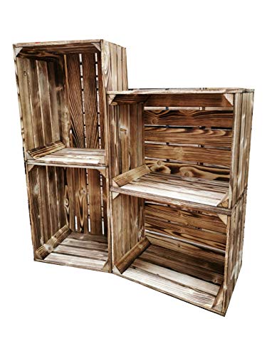 Teramico geflammte/braune Apfelkisten 50cm x 40cm x 30cm Set Angebote Holzkisten Weinkisten Obstkiste Kiste Box (Holzkiste NEU, 12) von Teramico