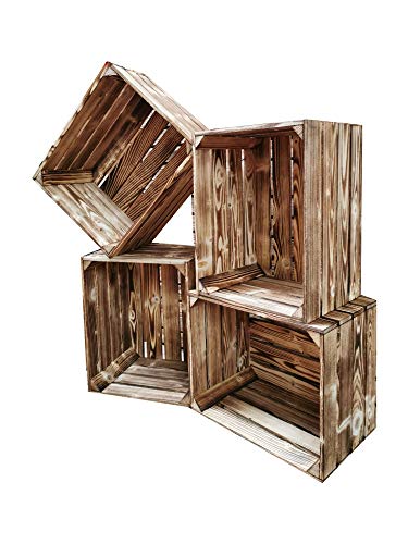 Teramico geflammte/braune Apfelkisten 50cm x 40cm x 30cm Set Angebote Holzkisten Weinkisten Obstkiste Kiste Box (Holzkiste NEU, 8) von Teramico