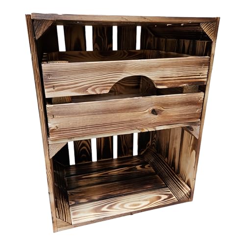 Vintage Holzkisten Obstkisten Weinkisten geflammt mit Ablagefach Schublade 50 x 40 x 30cm -Ideal zur Aufbewahrung und Organisation (1 x Regalfach Kurz) von Teramico