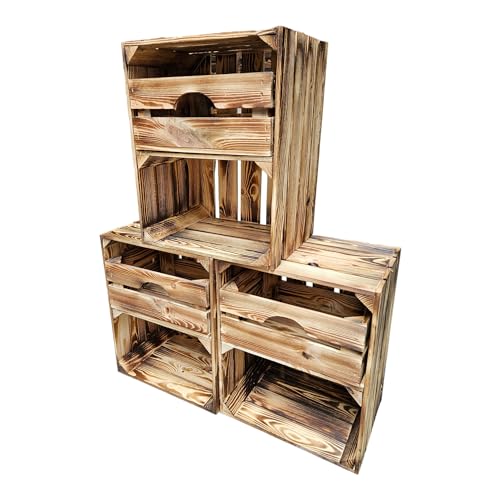 Vintage Holzkisten Obstkisten Weinkisten geflammt mit Ablagefach Schublade 50 x 40 x 30cm -Ideal zur Aufbewahrung und Organisation (3 x Regalfach Kurz) von Teramico