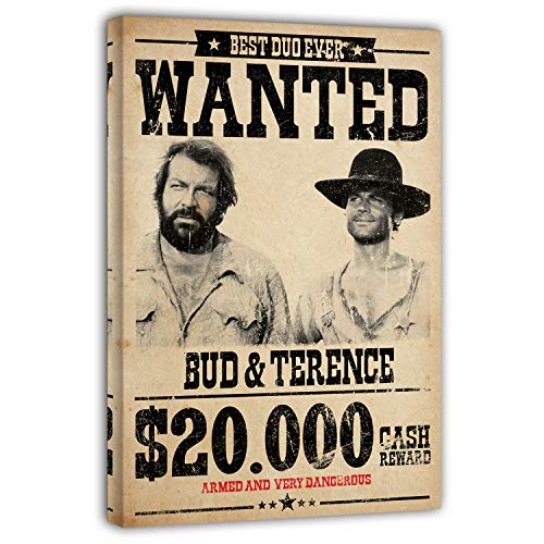 Terence Hill Bud Spencer Leinwand - Wanted $20.000 - Die rechte und die Linke Hand des Teufels - Kunstdruck (20 x 30 cm, Vintage) von Terence Hill