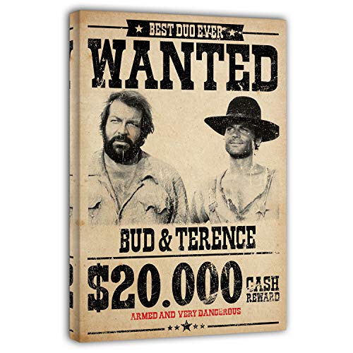 Terence Hill Bud Spencer Leinwand - Wanted $20.000 - Die rechte und die Linke Hand des Teufels - Kunstdruck (40 x 60 cm, Vintage) von Terence Hill