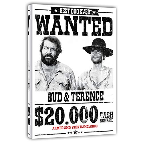 Terence Hill Bud Spencer Leinwand - Wanted $20.000 - Die rechte und die Linke Hand des Teufels - Kunstdruck (80 x 120 cm, Weiss) von Terence Hill