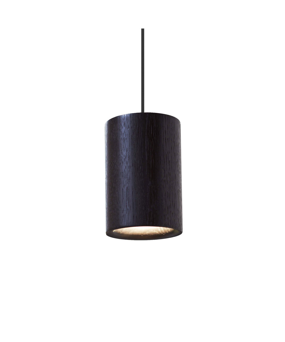 Terence Woodgate - Solid Pendelleuchte Cylinder Black Stained Oak von Terence Woodgate