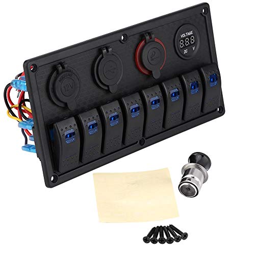 Terisass 12V 24V 8-Bit-Auto-Bedienfeld LED-Wippschalter-Bedienfeld Dual-USB-Voltmeter-Zigarettenanzünder von Terisass