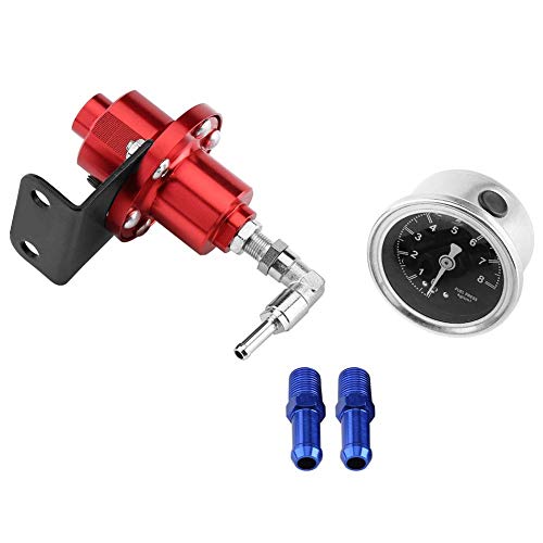 Terisass Kraftstoffdruckregler Aluminiumlegierung Auto Fahrzeug Einstellbare FPR Kraftstoffdruckregler mit Manometer & Fitting Adapter Kit Universal(rot) von KIMISS