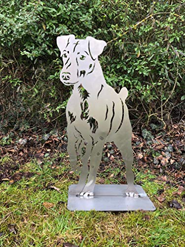 Terma Stahldesign Rost Hund Jagdterrier Lebensgroß Handmade Germany tolle Gartendeko aus Metall Figur deko Geschenk Rostfigur Garten deko Gartenfigur, hundegrab deko von Terma