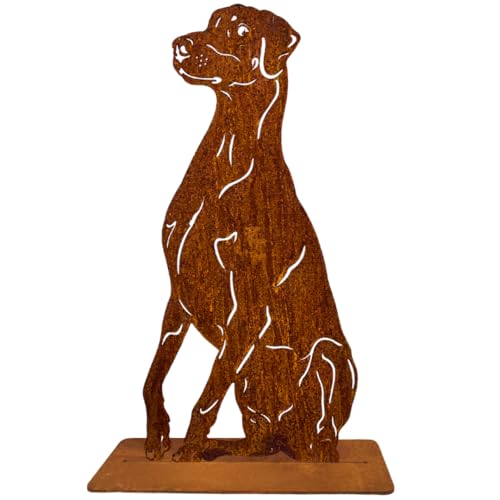 Terma Stahldesign Rost Hund Dobermann Lebensgroß Handmade Germany tolle Gartendeko aus Metall Figur deko Geschenk Rostfigur Garten deko Gartenfigur, hundegrab deko von Terma