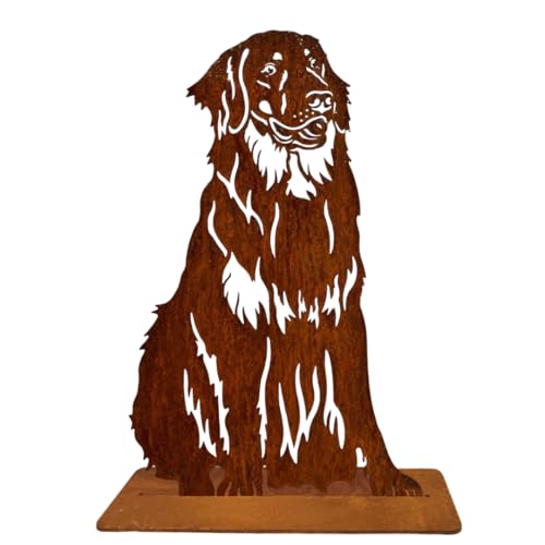 Terma Stahldesign Rost Hund Hovawart Lebensgroß Handmade Germany tolle Gartendeko aus Metall Figur deko Geschenk Rostfigur Garten deko Gartenfigur, hundegrab deko von Terma