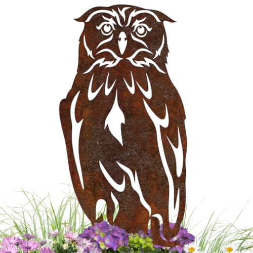 Gartenstecker Eule aus Metall – Rostfigur 30 cm hoch, Gesamthöhe 45 cm – Wetterfeste Edelrost Gartendeko für Garten, Balkon & Terrasse – Handgefertigte Tierfigur von Terma