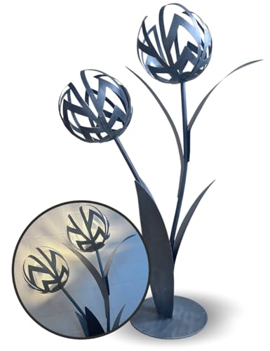Terma 3D Blume Allium Esmee grau – XXL Deko-Blume aus Metall, 96 cm hoch, massiv & hochwertig mit Stabiler Bodenplatte, wetterfeste Gartendeko von Terma