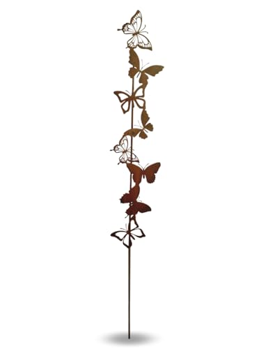 Terma Gartenstecker Set Rost Rankstab Schmetterling XXL Gartenfigur groß, Metallfigur Garten Tiere Figuren für den Garten rostdeko Figur Tiere aus rost deko Metall Rankgitter von Terma