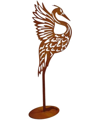Terma Kranich Hermine rost Bodenplatte XXL 110cm Höhe Gartenstecker Gartenfigur große Metallfigur Garten rostgartendeko rostdeko Gartendeko Metall deko metallstecker edelrost von Terma