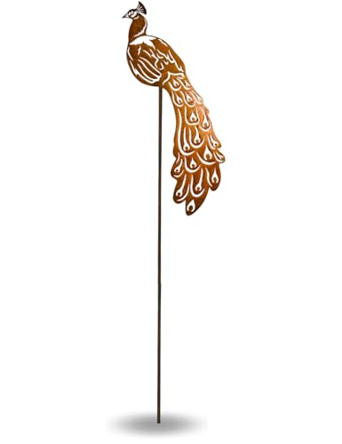 Terma Rost Pfau XXL 120 cm Höhe Vogel Gartenstecker rost Gartenfigur groß Metallfigur Garten Blumenstecker dekostecker rostgartendeko rostdeko Gartendeko Metall deko metallstecker edelrost von Terma