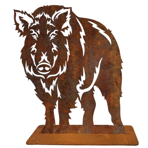 Terma Stahldesign Edelrost Gartenstecker Figuren Handmade Germany, tolle gartendeko aus Rost-Metall, deko rostoptik, Rostfiguren Tiere, rostfiguren Garten, Rostdeko (Wildschweinbache) von Terma