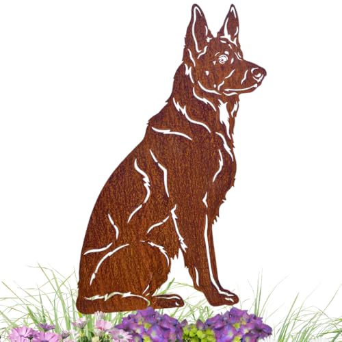 Terma Stahldesign Edelrost Gartenstecker Hund Deutscher Schäferhund Handmade Germany, tolle gartendeko aus Rost-Metall, deko rostoptik, Rostfiguren Tiere, rostfiguren Garten, Rostdeko von Terma
