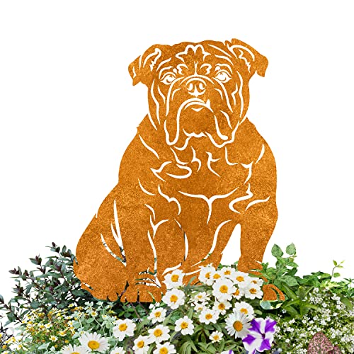 Terma Stahldesign Edelrost Gartenstecker Hund Englisch Bulldogge Handmade Germany, tolle gartendeko aus Rost-Metall, deko rostoptik, Rostfiguren Tiere, rostfiguren Garten, Rostdeko von Terma