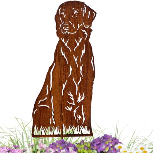 Terma Stahldesign Edelrost Hund Gartenstecker Flat Coated Retriever, Handmade Germany, tolle gartendeko aus Rost-Metall, deko rostoptik, Rostfiguren Tiere, rostfiguren Garten, Rostdeko von Terma