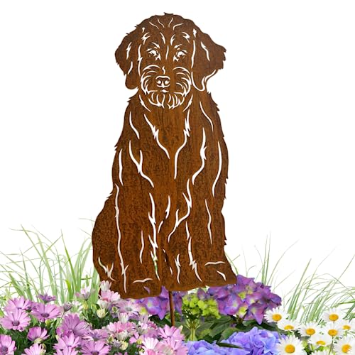 Terma Stahldesign Edelrost Hund Labradoodle, Handmade Germany, tolle gartendeko aus Rost-Metall, deko rostoptik, Rostfiguren Tiere, rostfiguren Garten, Rostdeko von Terma