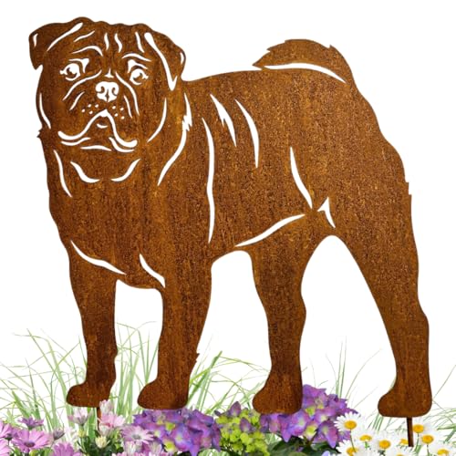 Terma Stahldesign Edelrost Hund Verschiedene Rassen, Handmade Germany, tolle gartendeko aus Rost-Metall, deko rostoptik, Rostfiguren Tiere, rostfiguren Garten, Rostdeko (Mops) von Terma