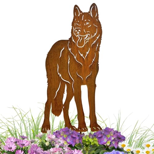 Terma Stahldesign Edelrost Hund Wolfshund, Handmade Germany, tolle gartendeko aus Rost-Metall, deko rostoptik, Rostfiguren Tiere, rostfiguren Garten, Rostdeko von Terma
