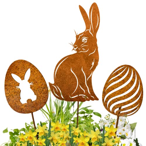 Terma Stahldesign Edelrost Osterdeko Set 3ST Osterhase mit Zwei Eier Handmade Germany, tolle gartendeko aus Rost-Metall, deko rostoptik, Rostfiguren Tiere, rostfiguren Garten, Rostdeko von Terma