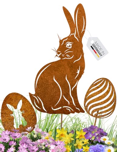Terma Stahldesign Edelrost Osterdeko Set 3ST Osterhase mit Zwei Eier Handmade Germany, tolle gartendeko aus Rost-Metall, deko rostoptik, Rostfiguren Tiere, rostfiguren Garten, Rostdeko von Terma