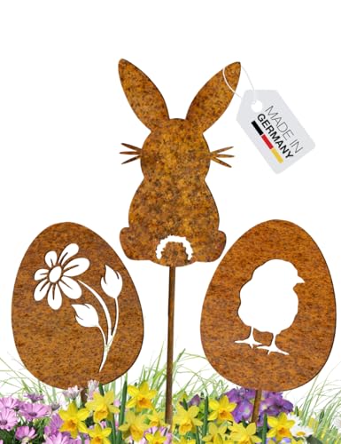 Terma Stahldesign Edelrost Ostereier & Hase 3er Set Handmade Germany, Osterdeko Rostoptik, Rostfiguren Tiere, rostfiguren Garten, Rostdeko von Terma