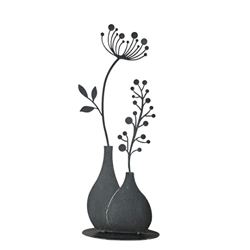 Terma Stahldesign Figur Blume in Vase grau 50 cm Pusteblume Gartendeko für draußen und drinnen Gartendeko Frühling Rost Metall, rost außen von Terma