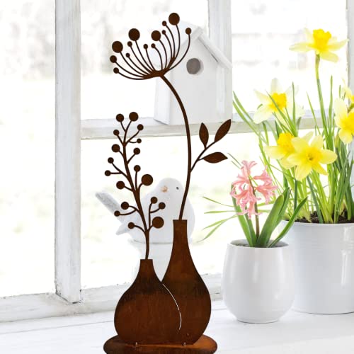 Terma Stahldesign Rost Figur Blume in Vase 50cm Pusteblume Gartendeko für draußen und drinnen Gartendeko Frühling Rost Metall, rost außen von Terma
