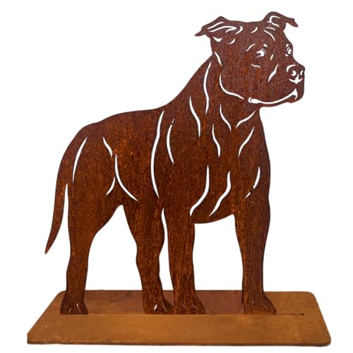 Terma Stahldesign Rost American Staffordshire Hund Lebensgroß Handmade Germany tolle Gartendeko aus Metall Figur deko Geschenk Rostfigur Garten deko Gartenfigur, hundegrab deko von Terma
