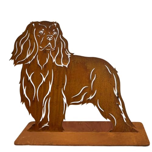 Terma Stahldesign Rost Cavalier King Charles Spaniel Hund Lebensgroß Handmade Germany tolle Gartendeko aus Metall Figur deko Geschenk Rostfigur Garten deko Gartenfigur, hundegrab deko von Terma