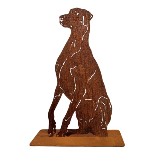 Terma Stahldesign Rost Hund Dobermann Lebensgroß Handmade Germany tolle Gartendeko aus Metall Figur deko Geschenk Rostfigur Garten deko Gartenfigur, hundegrab deko von Terma