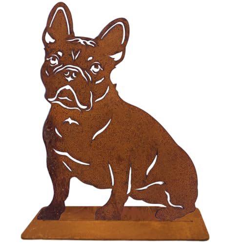 Terma Stahldesign Rost Hund Französische Bulldogge Lebensgroß Handmade Germany tolle Gartendeko aus Metall Figur deko Geschenk Rostfigur Garten deko Gartenfigur von Terma