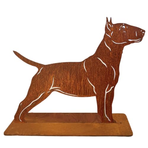 Terma Stahldesign Rost Hund Lebensgroß Handmade Germany tolle Gartendeko aus Metall Figur deko Geschenk Rostfigur Garten deko Gartenfigur, hundegrab deko (Bullterrier) von Terma