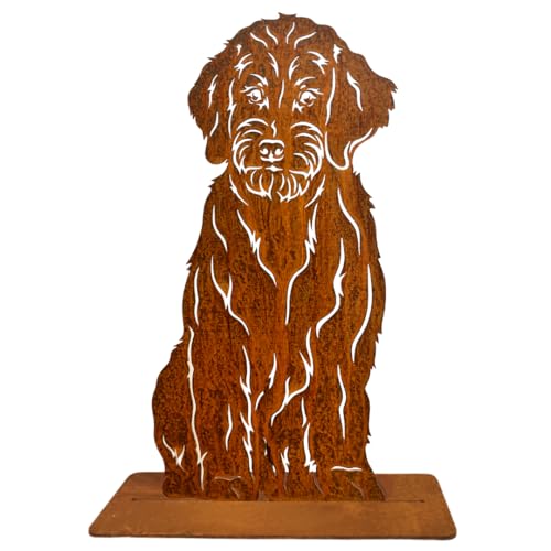 Terma Stahldesign Rost Hund Lebensgroß Handmade Germany tolle Gartendeko aus Metall Figur deko Geschenk Rostfigur Garten deko Gartenfigur, hundegrab deko (Labradoodle) von Terma