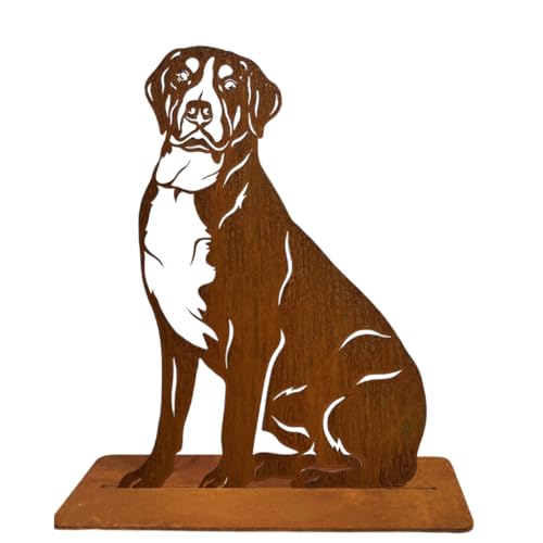 Terma Stahldesign Rost Hund Lebensgroß Handmade Germany tolle Gartendeko aus Metall Figur deko Geschenk Rostfigur Garten deko Gartenfigur, hundegrab deko (Schweizer Sennenhund) von Terma