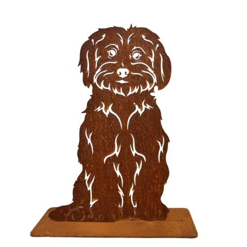 Terma Stahldesign Rost Hund Malteser Lebensgroß Handmade Germany tolle Gartendeko aus Metall Figur deko Geschenk Rostfigur Garten deko Gartenfigur, hundegrab deko, 75 cm von Terma