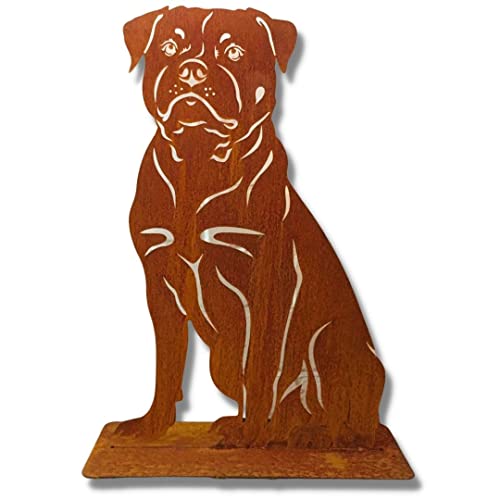 Terma Stahldesign Rost Hund Rottweiler Lebensgroß Handmade Germany tolle Gartendeko aus Metall Figur deko Geschenk Rostfigur Garten deko Gartenfigur, hundegrab deko von Terma