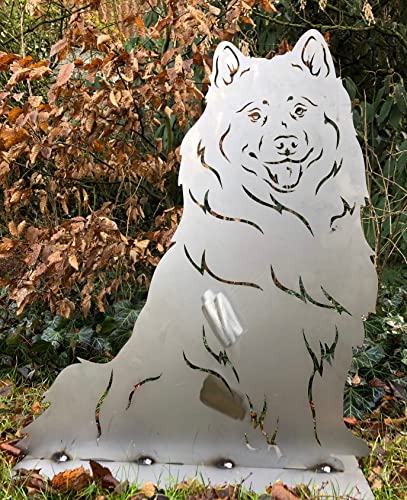 Terma Stahldesign Rost Hund Samojede Lebensgroß Handmade Germany tolle Gartendeko aus Metall Figur deko Geschenk Rostfigur Garten deko Gartenfigur, hundegrab deko von Terma