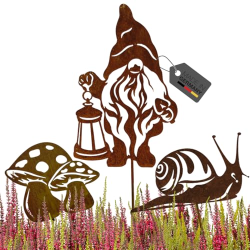 Terma Stahldesign Rostfigur Gartenstecker dreier Set Herbst Zwerg mit Schnecke und Pilz mit Spieß 40-45cm tolle gartendeko aus Rost-Metall, deko rostoptik, Rostfiguren Tiere, Terma Stahldesign Rostfigur Gartenstecker dreier Set Herbst Zwerg mit Schnecke und Pilz mit Spieß 40-45cm tolle gartendeko aus Rost-Metall, deko rostoptik, Rostfiguren Tiere, von Terma