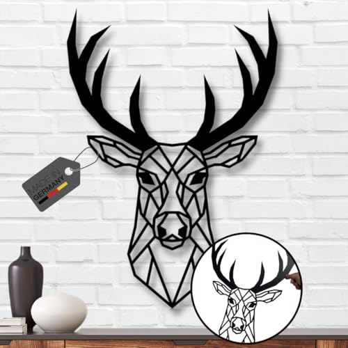Terma Stahldesign Wanddeko Hirschkopf Geometrisch XXL Schwarz Made in Germany Hirsch Deko Metall Bilder Wand Bild Hirschkopf Deko Wohnzimmer Schlafzimmer Wandtattoo Hirsch Kopf industrial stierkopf von Terma