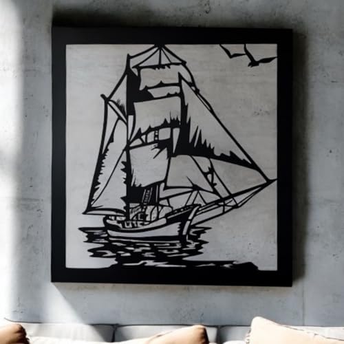 Terma Stahldesign Wanddeko schwarz Segelboot Wandbild Made in Germany Hirsch Deko aus Metall Deko Wohnzimmer, Schlafzimmer deko, Wandbild mit Hirsch, Wanddeko Wohnzimmer von Terma