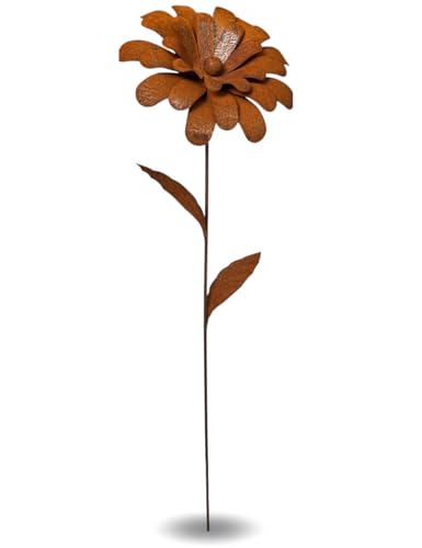 Terma XXL Rost Blume mit Einer Blüte 1,2m Gartenfigur groß, Metallfigur Garten Deko Blume für den Garten rostdeko Figur Metall Blume aus rost deko von Terma