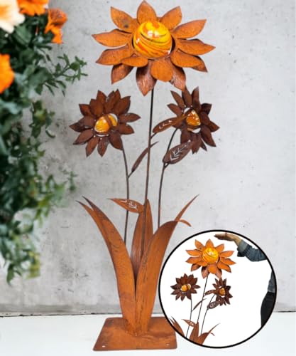 Terma Rost 3D Sonnenblume XXL Gartendeko rost Gartenfigur groß Metallfigur Garten Blumenstecker Dekostecker Rostgartendeko rostdeko Gartendeko Metall deko Metallstecker Edelrost von Terma