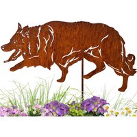 Rost Gartenstecker Klein Hund , Tolle Gartendeko Aus Metall Figur Deko Geschenk Rostfigur Garten Gartenfigur, Hundegrab Deko Border Collie von TermaStahldesignShop