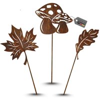Rost Gartenstecker 3Er-Set - 2 Blätter Mit Pilz Herbstdeko Metallfiguren 15 cm Hoch | Mit Spieß 40-45 cm Handgefertigte Edelrost Garte Rost Gartenstecker 3Er-Set - 2 Blätter Mit Pilz Herbstdeko Metallfiguren 15 cm Hoch | Mit Spieß 40-45 cm Handgefertigte Edelrost Garte von TermaStahldesignShop